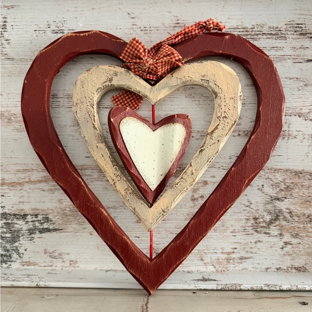 Rustic Red and Cream Heart Wall Decor